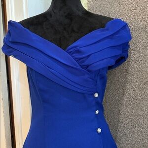 Alex Evenings Royal Blue Midi Dress with Draped Neckline